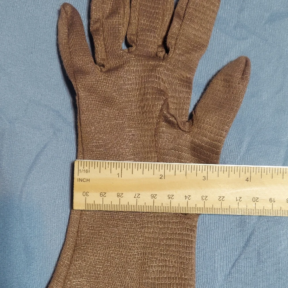 Vintage 50s 60s Brown Stretch Nylon Rayon Blend Gloves Size S 6.5 Day Formal